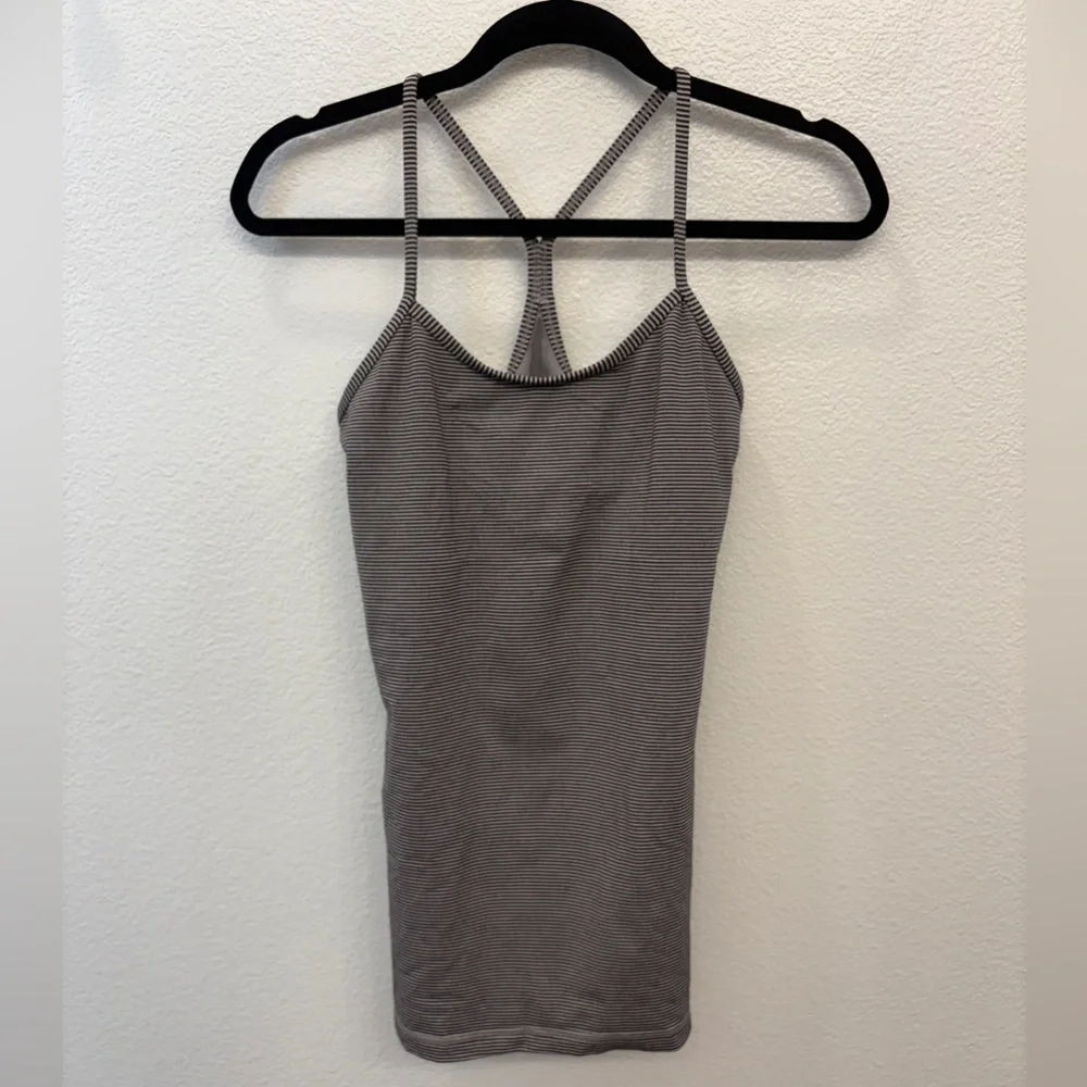 Lululemon Power Y Tank *Luon Tonka Stripe Black Grey Sporty Yoga Lulu Size 8